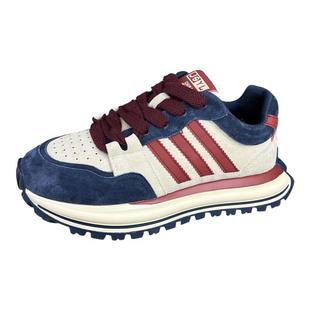 欧洲站男鞋2024新款秋冬皮面三道杠厚底增高休闲鞋百搭时尚老爹鞋