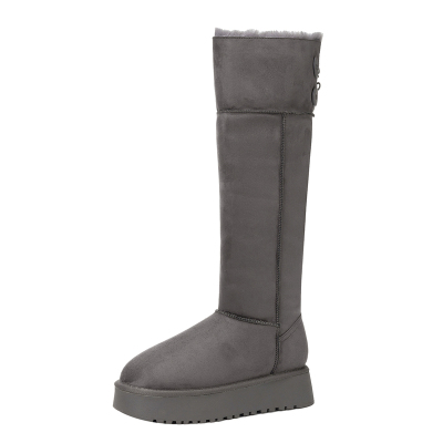 长筒靴灰色雪地靴女款厚底靴
