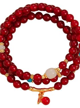 多层叠戴红色玛瑙竹节串珠手串