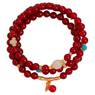 多层叠戴红色玛瑙竹节串珠手串女轻奢小众精致手链本命年闺蜜手饰