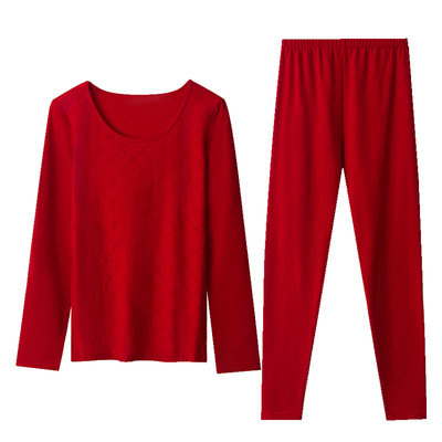 红豆红色秋衣秋裤百福齐聚本命年男女士情侣结婚保暖内衣套装礼盒