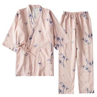 春秋薄款中国风情侣和汉服睡衣男女九分袖家居服全棉麻纱布汗蒸服