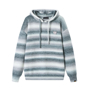 Dangerouspeople薛之谦dsp条纹幻彩圈圈纱宽松百搭潮连帽针织毛衣