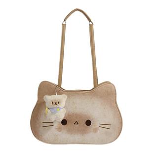 可爱小猫双肩包2025新款卡通吐司包小众设计手提包百搭单肩托特包
