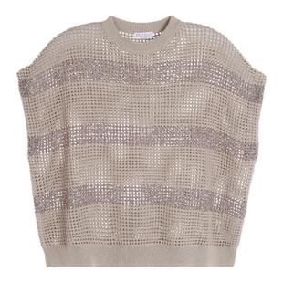 BRUNELLO CUCINELLI 26春夏女士圆领镂空针织短袖毛衣银泰 301574