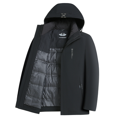 送父亲中老年加肥加大码冬款连帽羽绒服男款加厚保暖防寒羽绒外套