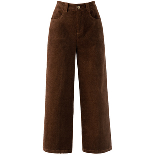 咖色灯芯绒裤子女2025秋冬新款休闲女裤棕色加绒直筒裤条绒阔腿裤