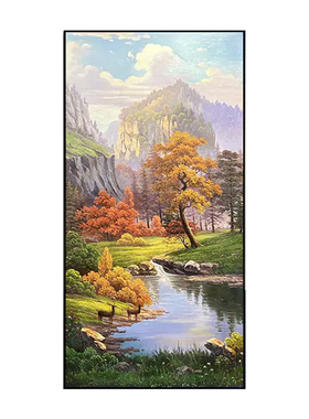 欧式竖版挂画乡村风景美式复刻油画入户玄关装饰画油画客厅装饰画
