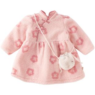 戴维贝拉女童连衣裙冬装儿童新年裙子女宝宝冬装夹棉国风小童衣服