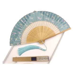 儿童扇子折扇中国风古风女汉服大红色布淡蓝易开合配饰古典中国扇