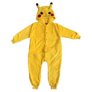 秋冬卡通法兰绒皮卡丘儿童连体睡衣男女卡通加厚动物亲子装家居服