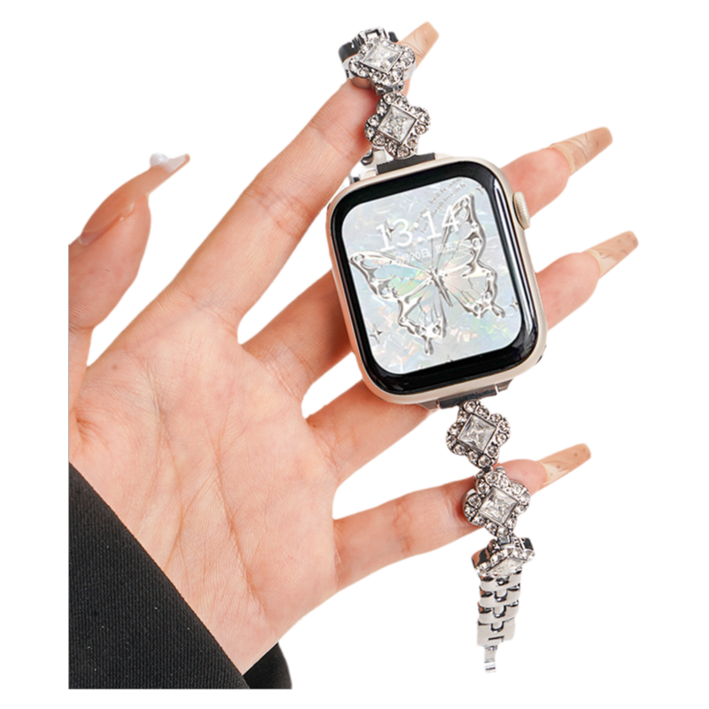 适用华为watchfit4pro手表带fit3手环链式施华洛四叶草fit2运动fitnew雅致版智能镶钻保护壳女生夏天表链镶钻