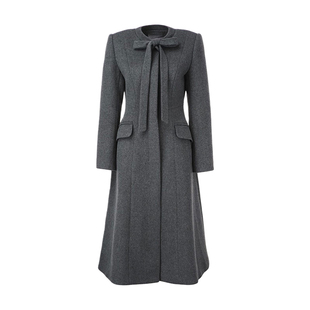 高端2025冬双面羊绒大衣女系带领结呢外套暗扣收腰中长款羊毛大衣