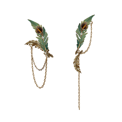 MASW麻秀创意金属羽毛耳环不对称