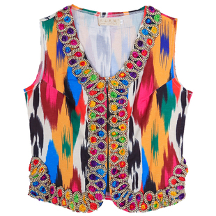 新疆舞演出服装民族特色艾德莱丝短款背心维吾尔族广场舞修身马甲