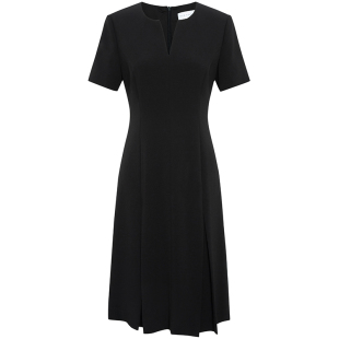 TieForHer Islan暮光石墨黑V领短袖连衣裙女 收腰显高显瘦遮胯