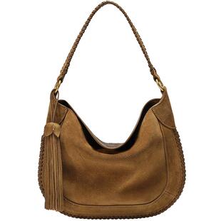 百丽包包女25冬季新款反绒麂皮波嬉风流苏斜挎腋下包小号F3035DX5