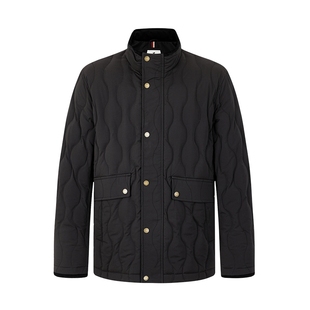 【鹅绒】LONDA 伦德马立领菱格纹羽绒服男短款保暖黑色商务外套男