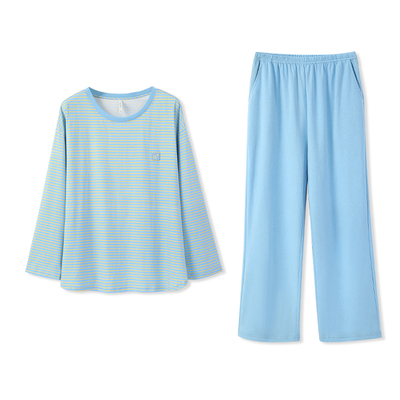 安之伴春秋宽松休闲条纹情侣睡衣