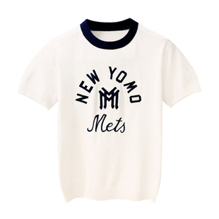 欧洲站潮流针织衫衣服男短袖t恤 秋季新款字母刺绣修身打底衫男款