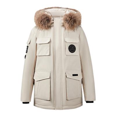 雅鹿大毛领连帽工装派克羽绒服