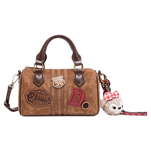 达芙妮麂皮波士顿包女2025新款复古学生单肩斜跨通勤手提保龄球包