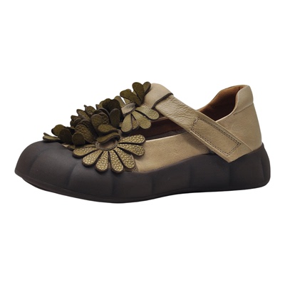 复古手工花朵单鞋女厚底