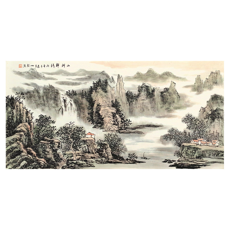 孤品收藏名家手绘山水横幅国画