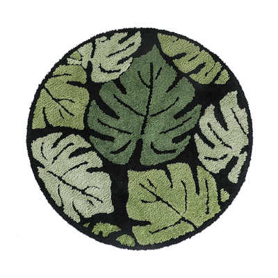 植物龟背竹超细毛绒地毯客厅卧室浴室圆形热带森林叶子tufted地垫
