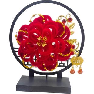 2026年新款红绒花聚宝盆妈妈婆婆花过年头花