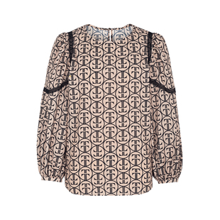 郁香菲印花衬衫女气质通勤秋季时尚复古圆领花边长袖宽松套头上衣