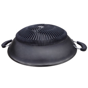 家用铸铁张秋双耳加厚底聚能翅片爆炒锅节能40cm34炒菜生铁锅唐森