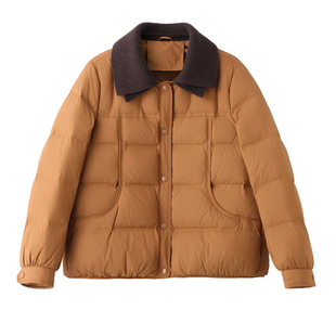 ERAL艾莱依短款羽绒服女白鸭绒冬季翻领宽松时尚洋气高级感外套