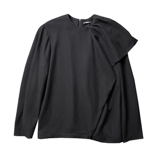 TANG TOWN 自制 时髦进阶结构感细节 时装斜纹羊毛不对称设计上衣