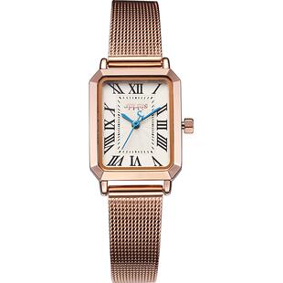 聚利时韩国复古罗马刻度小方盘手表网带时尚显白气质女表1295