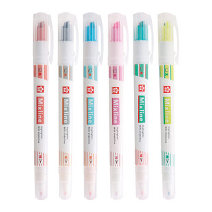 官方旗舰店 日本文具屋大赏 SAKURA樱花Mixline双线划重点双头标记号马克荧光笔套装一笔双色学生专用记号笔