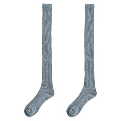 竖条纹灰色过膝小腿堆堆袜