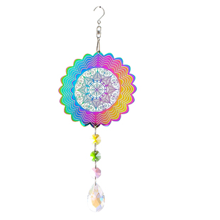 曼陀罗风铃炫彩3D不锈钢旋转风铃玻璃棱镜艺术美学花园庭院装饰品
