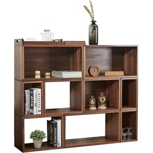 喜起黑胡桃实木格子架 自由组合书架书柜简约木质落地置物架花架