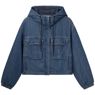 【保暖90鸭绒】Miss Sixty25冬新款牛仔羽绒服连帽工装短款外套