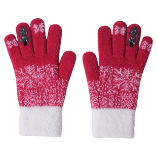 新年圣诞节礼物红色毛线手套女冬季加厚保暖防寒全指针织可触屏