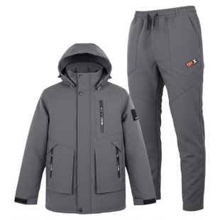 冬季加绒加厚防水弹力工作服套装男工地耐磨劳保服保暖防寒冲锋衣