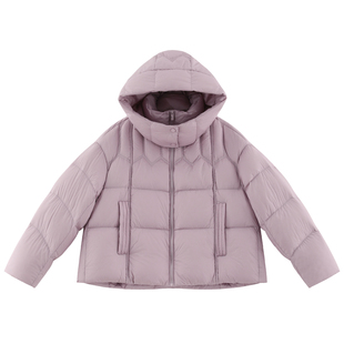 福利款【月波】轻盈软糯立体绗缝90白鸭绒连帽立领廓形羽绒服-A31