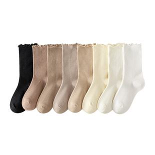 无骨袜子女士春秋款中筒袜木耳花边月子堆堆袜白色长筒袜夏季薄款