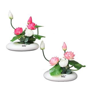 wo+仿真荷花荷叶莲花摆件餐桌电视柜装饰花摆设客厅绢花陶瓷盆栽