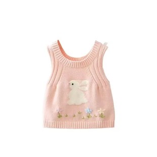 女童甜美刺绣小花吊带针织马甲2025新款洋气儿童卡通小兔子背心潮
