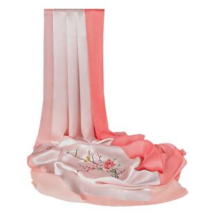 湘传礼洋气丝巾湘绣桑蚕丝手工绣花渐变色真丝围巾披肩礼盒工艺礼