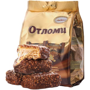 俄罗斯进口阿孔特威化奥特焦糖花生巧克力小农庄网红零食饼干360g