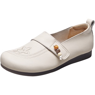 意尔康女鞋2026春季新款大码真皮乐福鞋平底休闲单鞋中老年妈妈鞋