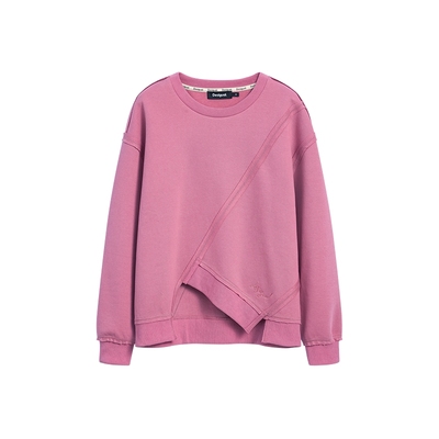 Desigual25秋冬新品宽松解构毛边拼接圆领套头长袖女士卫衣